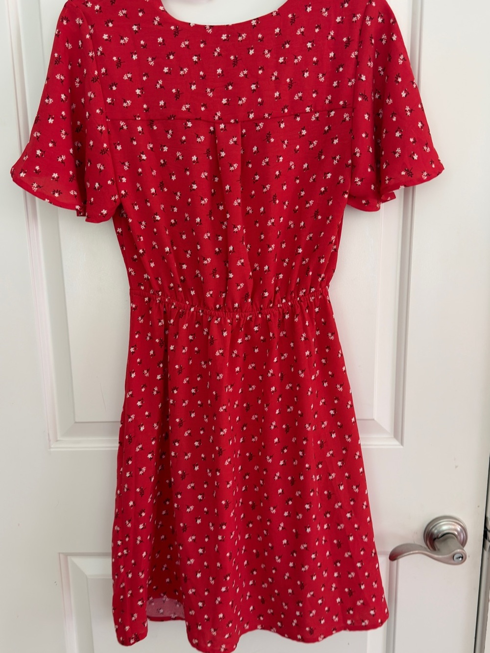 Monteau Red Floral Wrap Mini Dress - Picture 3 of 6